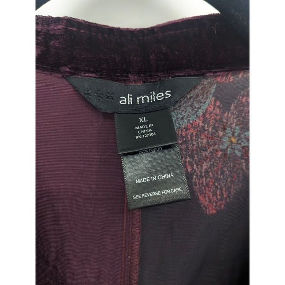 Ali Miles Velvet Burnout Top Womens XL Purple Colorful Sheer Floral Tunic Artsy - Picture 3 of 9